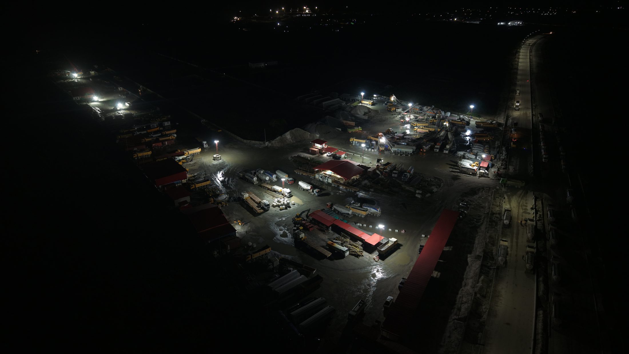 Hitech's batching yard lit up during night operations