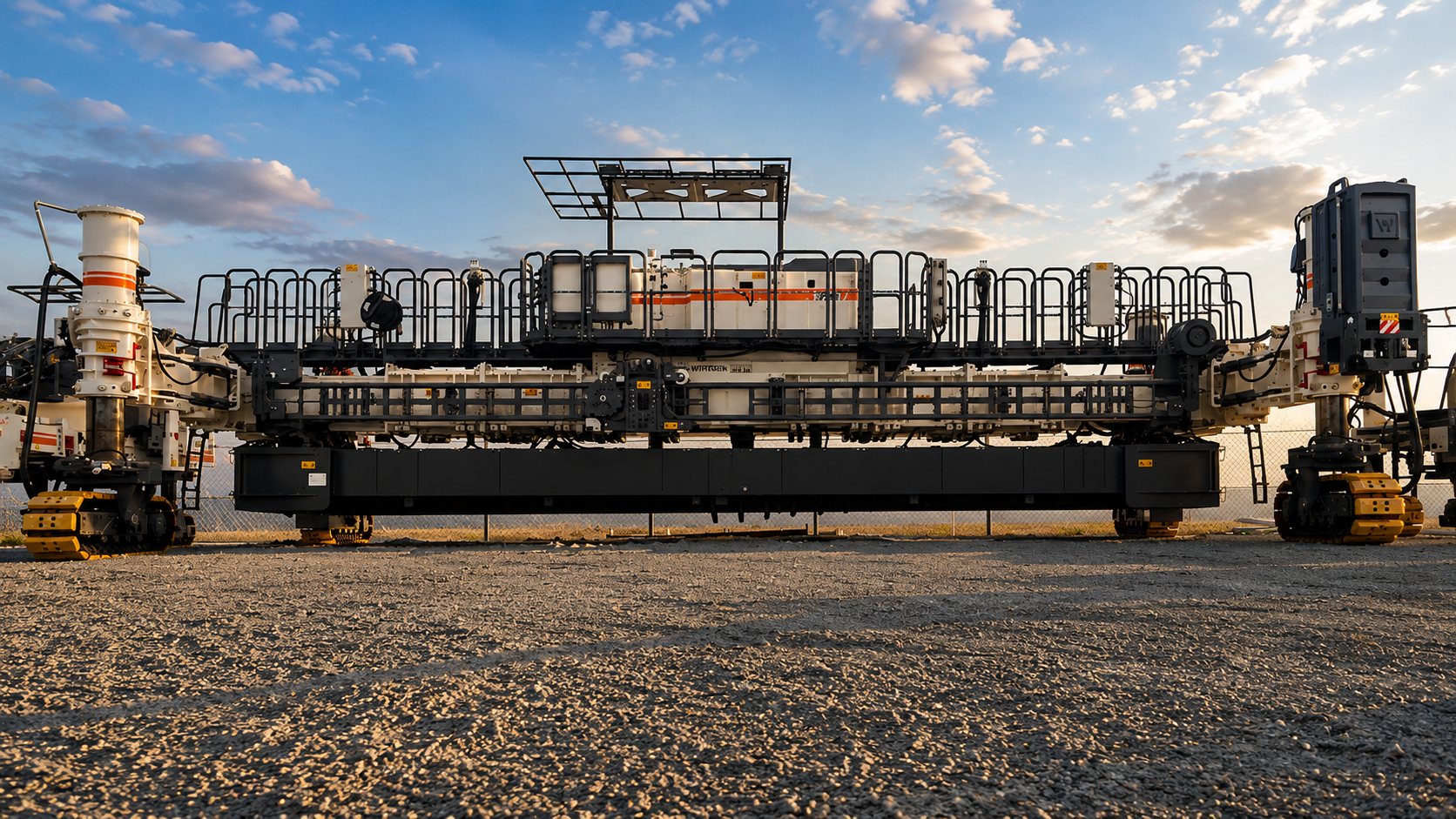 Large Wirtgen slipform paving machine prepared for concrete road construction