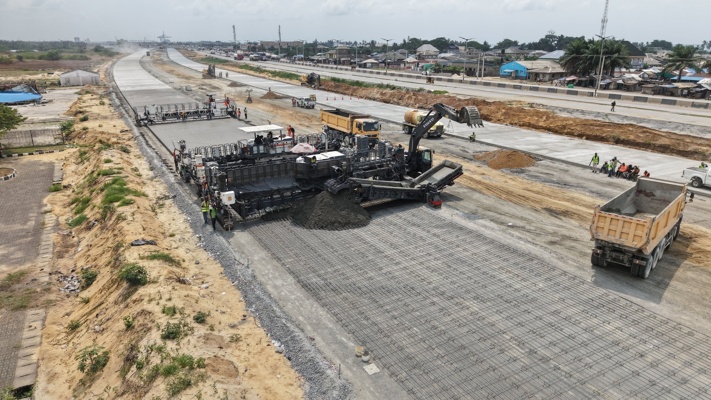 Concrete paving operation on the Lagos-Calabar Coastal Highway corridor