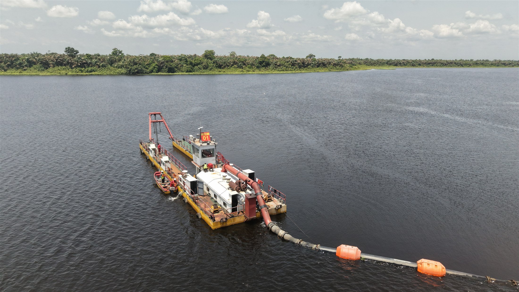 Dredging vessel supporting construction on the Lagos-Calabar Coastal Highway