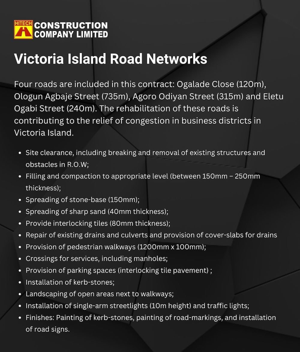 Road network upgrade within Victoria Island, Lagos