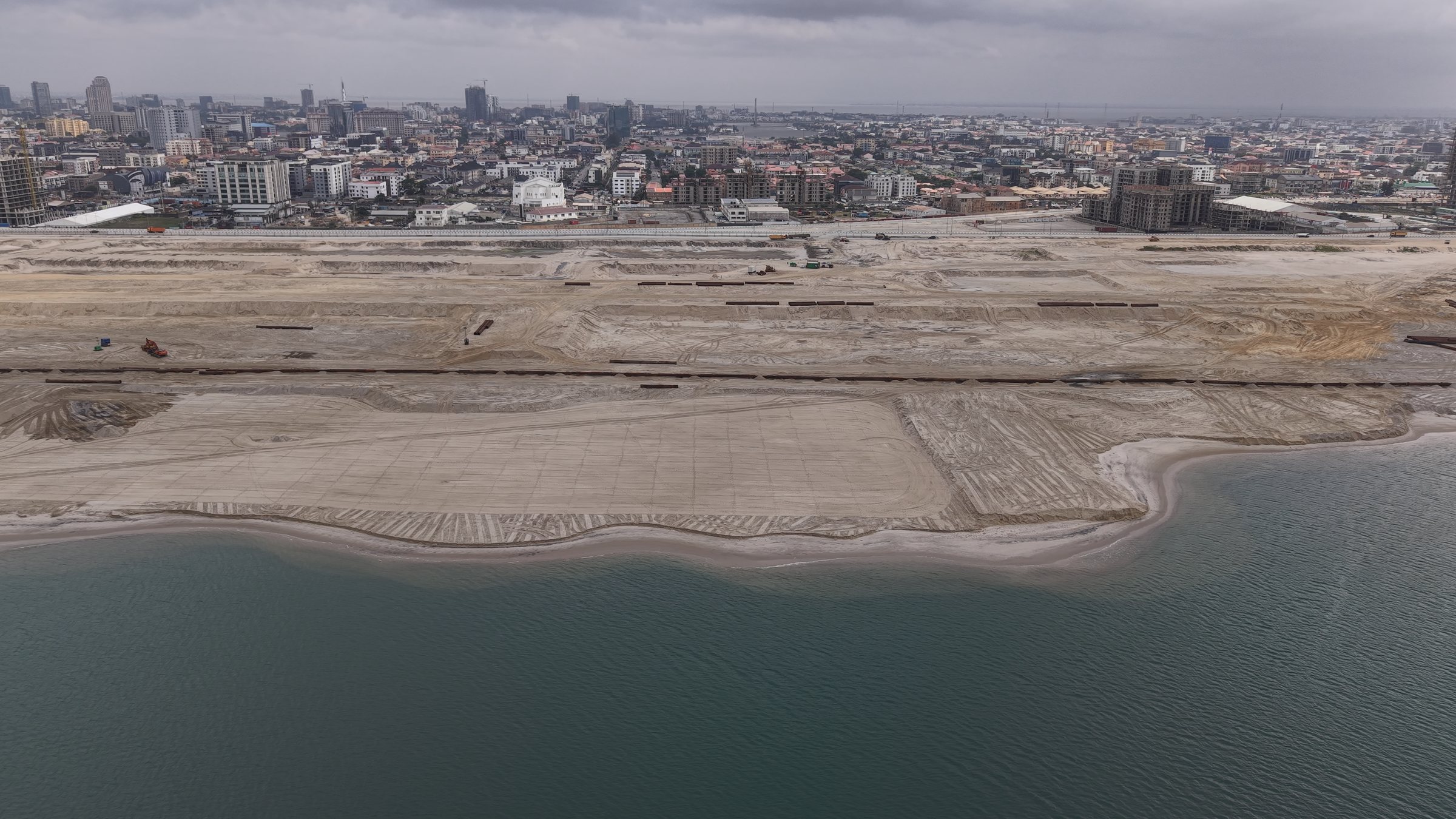 Aerial view of Hitech land reclamation works along the waterfront